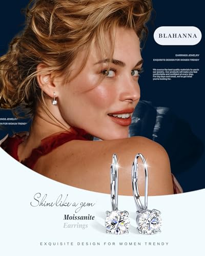 Moissanite Earrings,1.0ct-2.0ct D Color Brilliant Round Cut Lab Created Diamond Earrings 18K White Gold Plated Sterling Silver Dangle Earrings Moissanite Leverback Drop Earrings4