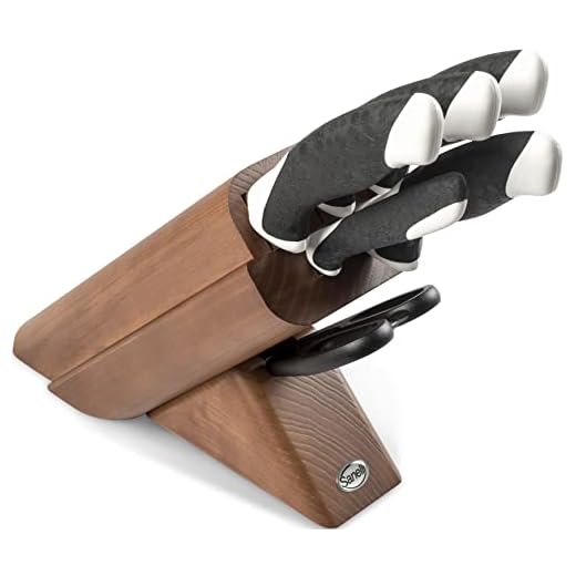 Ceppo Obliquo in Legno di Ciliegio 5 Coltelli 1 Forbice Sanelli Sakura Nero/Bianco