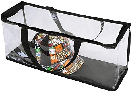 Fasmov 4 Pack Hat Storage Bag, Extra large Cap Bag Transparent Moving Totes with Zipper Closure Reusable Backpack Carrying Handles, each Holds 20 Hats (total 80 hats)