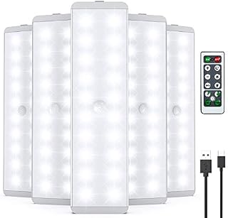LED Motion Senser Closet Light, 5 Pcs 20LEDs USB Rechargeable Under Cabinet Lights with Remote Control, Wireless Under Cupboard Lights Stick-Anywhere Night Safe Light for Stairs Wardrobe Kitchen