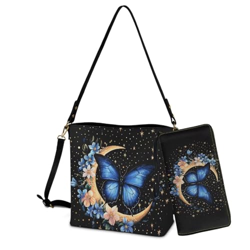 Image of Bucket Crossbody Bag Set for Women Lady, Leather Purse and Wallet Set Large Bucket Bag with Wallet