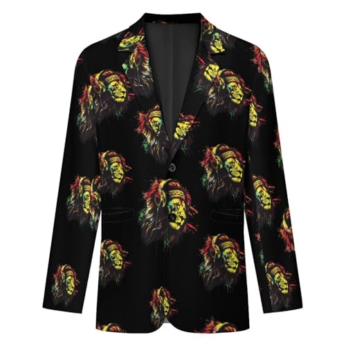 Rasta Reggae Music Jamaican Lion Men's Suit Jacket 2 Button Lapel Blazers Business Coat Tuxedo for Wedding Dinner4