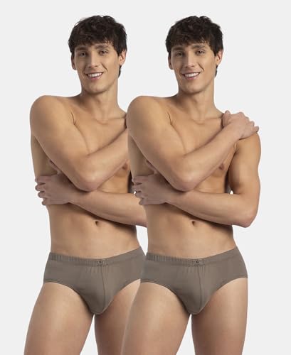 Image of Jockey 8035 Men's Super Combed Cotton Solid Brief with Ultrasoft Concealed Waistband (Pack of 2) Dark Khaki XXL
