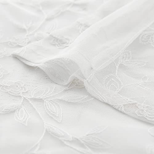Topick White Sheer Valances For Windows Kitchen Curtains Embroidered Floral Tulle Valance For Living Room Bathroom Country Scalloped Voile Mesh Window Drapes Off-White Rod Pocket 16 Inch One Panel #TOP3