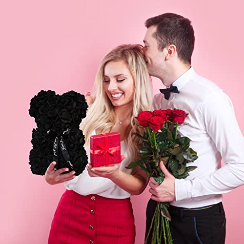 DuHouse 10 inch Rose Bear Artificial Plant for Anniversary, Birthdays, Bridal Showers - Fully Handmade, Unique Gift Box (Black) by DuHouse - Used condition - Image 3
