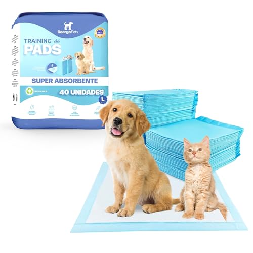 ROARGA PETS Empapadores Perros 60x60cm 40U Protector Almohadillas Perros Empapadores Desechables Atrayente de Micciones Perros 60x60 Empapadores Perros pequeños Almohadillas Perro Super ECONÓMICO