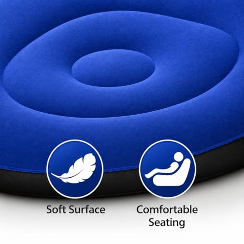 Image of Inflatable Lounge Chair for Adults with Ottoman, Foldable Air Sofa Couch, Portable Blow Up Chair for Living Room Bedroom, Comfortable Indoor Seating, 150 kg Capacity (Blue)