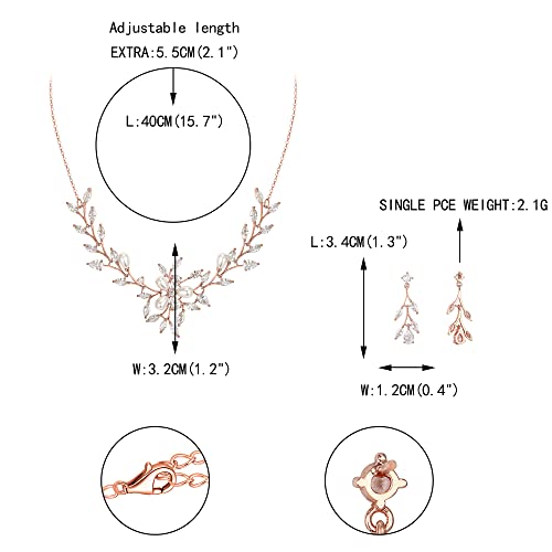 Image of EVER FAITH Wedding Cubic Zirconia Jewelry Set for Women, Marquise White Simulated Pearl Floral Vine Bridal Prom Necklace Earrings for Bride