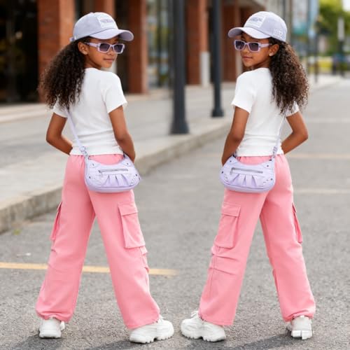 Image of Azmxynol Tween Girls Clothes 2 Piece Outfit T-Shirt Top + Cargo Pants, Teen Girl Trendy Clothing Set, Sizes 7-15 Years