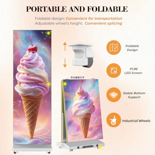 Image of MWE 80 inch P1.86 Spliceable LED Screen with Flight Case, Foldable LED Digital Signage Advertising Displays Kiosk with Publishing System, Portable Digital Poster for Events and Rentals (2 Panels), Silver