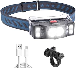 LED Headlamp, Super Bright 7 Modes Head Torch, USB Rechargeable Headlamp with Red Warning Light, IPX5 Waterproof Headlight for Running, Jogging, Fishing, Camping, Cycling, Hiking, Work, Building