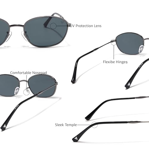 Image of Voyage Oval Polarized Sunglasses for Men & Women (Black Lens | Grey Frame - MG7625)