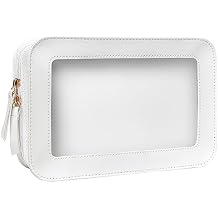 Clear Makeup Bag, White Travel Makeup Pouch Toiletry Bag for Women Waterproof Small Cosmetic Bag Case Small Make Up Bag with Zipper Car Organizer Car Essentials for Women Men