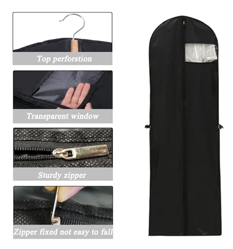 Long Dress Covers Bag Dust Proof Clothes Covers Moth Proof Garment Bag Wedding Dress Bag Folding Long Coat Cover for Coat Gowns Dresses Shirts Suits Jackets Storage (Black) - Image 4
