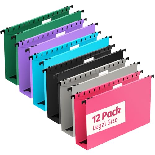 Shutex Pastas de arquivo de plástico com capacidade extra, pacote com 12 pastas suspensas de tamanho