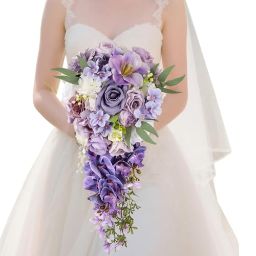 Bridal bouquet for bride and bridesmaids, 11.81-inch purple rose layered