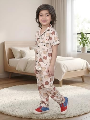 Image of POLKA TOTS 100% Pure Cotton Half Sleeve Night Suit for Kids, Girls & Boys | Cotton Pyjama Set | Unisex Night Dress for Children | Night Suit for Girls |Sleepwear for Kids | Winter Night Dress for Boys