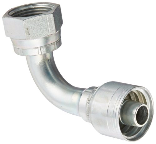 Image of Aeroquip 1AA12FRB10 Carbon Steel Global TTC (Thru the Cover) Crimp Hose Fitting Female ORS Swivel, 90 Degree Elbow, 5 /8 inch Hose ID, 1-3 /16 inch - 12 Thread