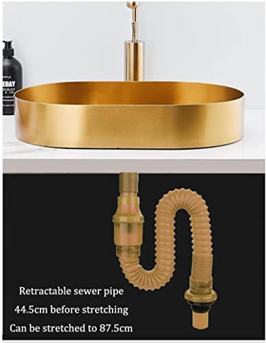 Xyqsby Single Bowl Bar Counter Kitchen Sink Golden Oval 304 Stainless Steel Bathroom Sink With Drain Pipe Countertop Installation Suitable For Bathroom, Bar, Hotel (Color : Gold, Size : 55X35X10Cm) #TOP6