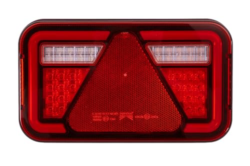 ASPÖCK feu arrière LED MULTILED IV droit 12 à 24 V, 6 fonctions avec éclairage plaque et triangle réfléchissant, connecteur 5 broches, IP6K9K E9 ADR zone...