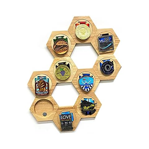 1 Set(10pcs)Medal Display Box,medal Display Frame,Medal Display Case Frame,Honeycomb Combination Pine Medal Display Rack Hexagonal Wooden Medal Rack,Creative Stitching Free Punch Strong Stickiness Cover