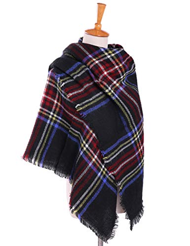 Bess Bridal Women's Plaid Blanket Winter Scarf Warm Cozy Tartan Wrap Oversized Shawl Cape