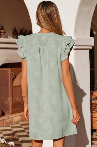 Image of Dokotoo Womens Summer Dresses 2026 Ruffle Short Sleeve Casual V Neck Smocked Floral Burnout Mini Dress Sundress