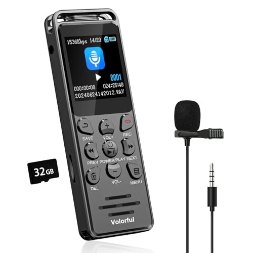 48GB 70H Dictaphone Enregistreur Vocal Numérique, Volorful 1,44