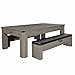 Hathaway Newport 7 Foot Dining Pool Table Combo with Game Accessories, & 2 Benches – Multifunctional Billiards Table with Ping Pong & Dining Top - Rustic Gray Finish, Blue Felt, Chrome Accents