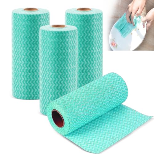 Image of dogmoon J Cloth Roll, 4 Rolls All Purpose Cloths, 180 Sheets Disposable Cleaning Cloths, Reusable Cleaning Cloth for Kitchen Bathroom Window Soft(Green)