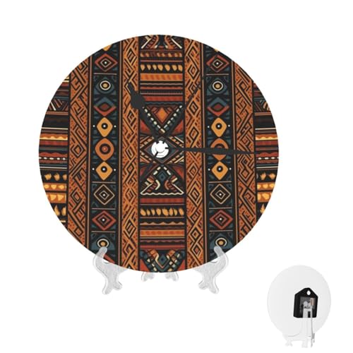 Horloge murale de 25,4 cm à piles silencieuse et ronde sans tic-tac - Horloge murale moderne de ferme - Motif africain traditionnel - Horloge murale décorative pour...