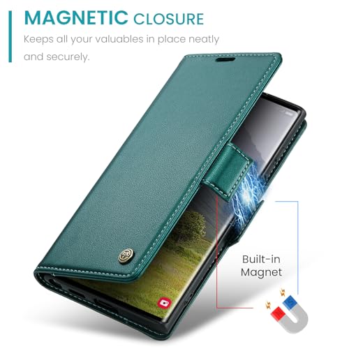 Housse Samsung S25 Ultra en cuir premium vert, étui clapet haute finition