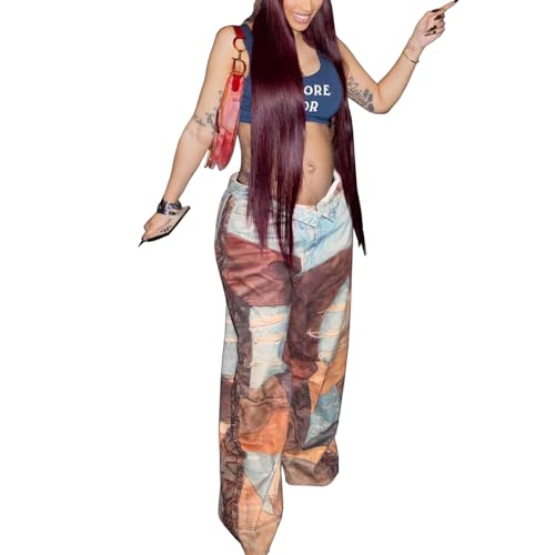 Women' Cargo Pants High Waist Jeans Y2K Color Block Pants Casual Trendy Streetwear Clothes2