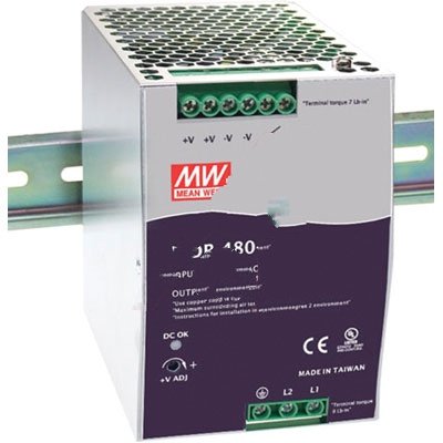 MEAN WELL WDR-480-48 DIN Rail Switching Power Supply, Single Output, 480 Watt, 48VDC@10A, 180-550VAC