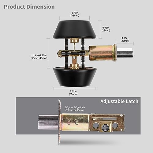 Satin Nickel Double Cylinder Deadbolt with 2 Side(Both) Keyed Round Modern Deadbolt Door Lock for Interior and Exterior,Stainless Steel Double Cylinder deadbolt Lock, Cylinder Deadbolt-Matte Black
