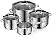 WMF Astoria Kochgeschirr-Set, 4-teilig, hohe Kochtöpfe mit Deckel (16/24 cm), niedriger Kochtopf mit Deckel (20 cm), Stielkasserolle (16 cm), Cromargan Edelstahl poliert, induktionsgeeignet