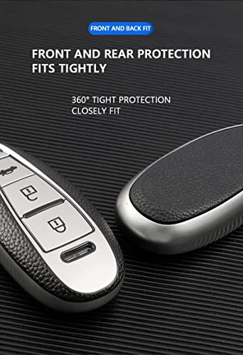 Image of JVCV Premium Soft TPU Leather Pattern Key Cover Compatible with Maruti Suzuki 3 Button Baleno Ciaz Vitara Brezza S Cross Swift Ignis and Toyota Urban Cruiser Smart Key (Silver)