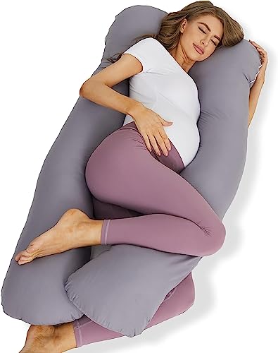 ZZZhen Pregnancy Pillow for Sleeping, U Shaped Maternity Pillow - 56 Inch with Grey Microfiber Removable Cover, Multi- Use and Support Back, HIPS, Legs, Belly for Pregnant Women Sleeping
