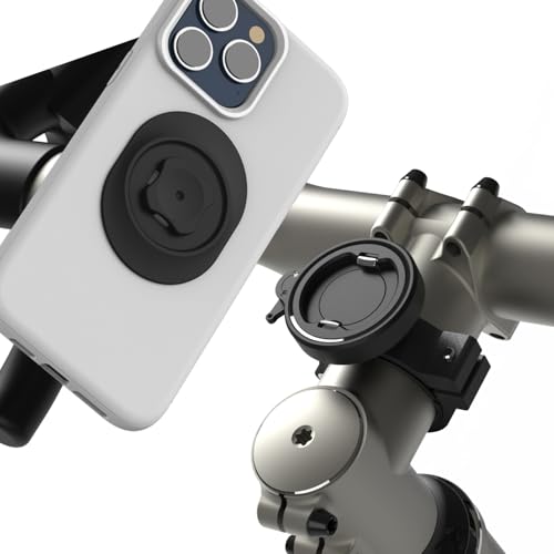 Soporte Móvil Bicicleta, Porte Movil Moto y Bici de Aluminio - Estable y Seguro, Bloqueo y Extracción Rápido, Soporte Movil Bici /MTB/ Carretera/Scooter (2-Hebilla Soporte para Tallos/Manillar)