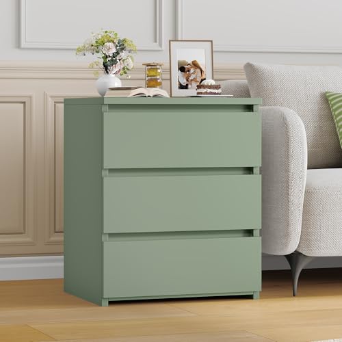 Image of FOTOSOK Nightstand with 3 Drawers, Bedside Table Night Stand for Bedroom with Cut-Out Handle, Sofa Side Table 3 Drawer Nightstand for Bedroom, 17.7W*15D*21.7H, Green
