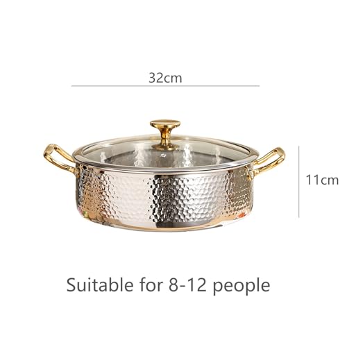 SAeWare Pentola in acciaio inossidabile 304, fatta a mano con coperchio, elegante casseruola per cucina e cucina domestica, argento, 28 cm