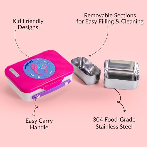 Image of Rabitat Munchbee Pro Personalized Stainless Steel Kids Lunch Box 850ml- Food-Grade Steel Bento Tiffin | 2-Year Brand Warranty | Spill-Proof Flick-Lock | 3 Compartments, BPA-Free,School-Safe MissButter