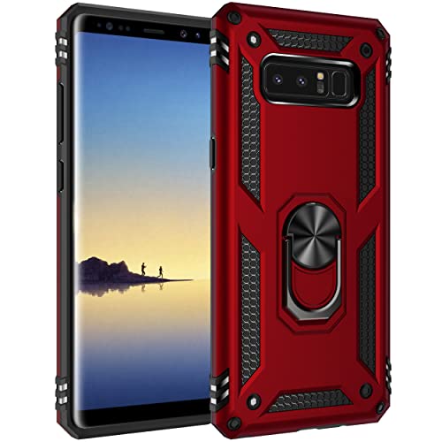Dishibei Military Grade Drop Impact for Samsung Galaxy Note 8 Case 360 Metal Rotating Ring Kickstand Holder Built-in Magnetic Car Mount Armor Shockproof for Galaxy Note 8 Phone Case-Red