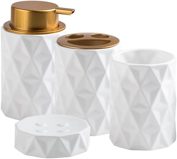 Miniatura 9 de Simcat Juego de accesorios de baño, juego de 4 piezas de accesorios de baño de cerámica con dispensador de jabón y soporte para cepillos de dientes,