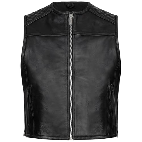 PAULGOS Lederweste Weste Kutte Leder Biker Rocker Motorrad Clubweste Bikerweste Motorradweste Schwarz BW9 (Schwarz, XL)
