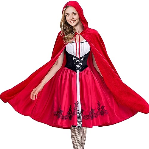 Women s Gothic Red Riding Hood Costume Halloween Cape for Girls Little Red Riding Hood Costume Dress (L)