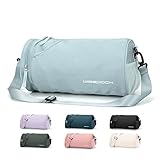 Small Gym Bag for Women Mini Workout Bags Waterproof Duffle Bag for Men Aesthetic Sports Bag for Women Cute Dance Bag Cylindrical Yoga Exercise Bag with Wet Pocket Light Blue