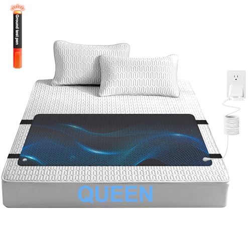 Grounding Mat for Bed, Grounding Pad for Sleeping, Reduced Anxiety, Pain, Inflammation, Headache Relief, Balance, Grounding Mattress Pad with 15 Feet Cord, Queen Size 59.06'x26.77'