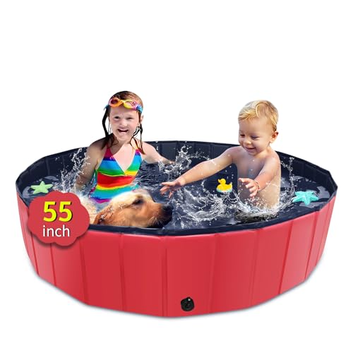 CACSPS Piscina dobrável para cães, 139,7 x 30,5 cm, com plástico rígido, banheira antiderrapante par