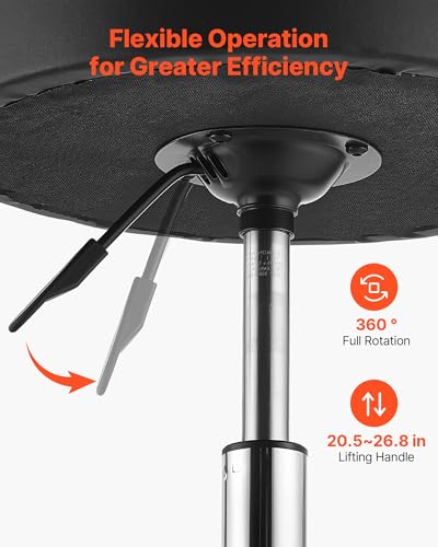 Image of VEVOR Rolling Stool with Wheels, 500 lbs Weight Capacity, Height Adjustable, Thick Cushion Ergonomic PU Leather Seat, 360 Swivel Round Rolling Stool Chair for Salon, Spa, Clinic, Medical, Black